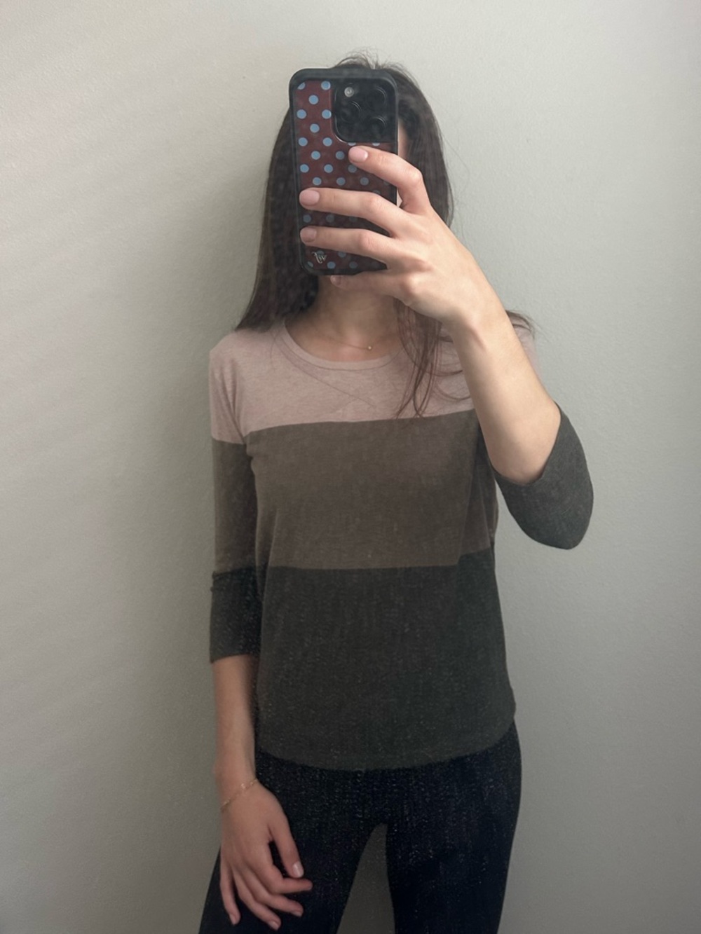 stem Pink and Olive Brown Colorblock Crewneck Top